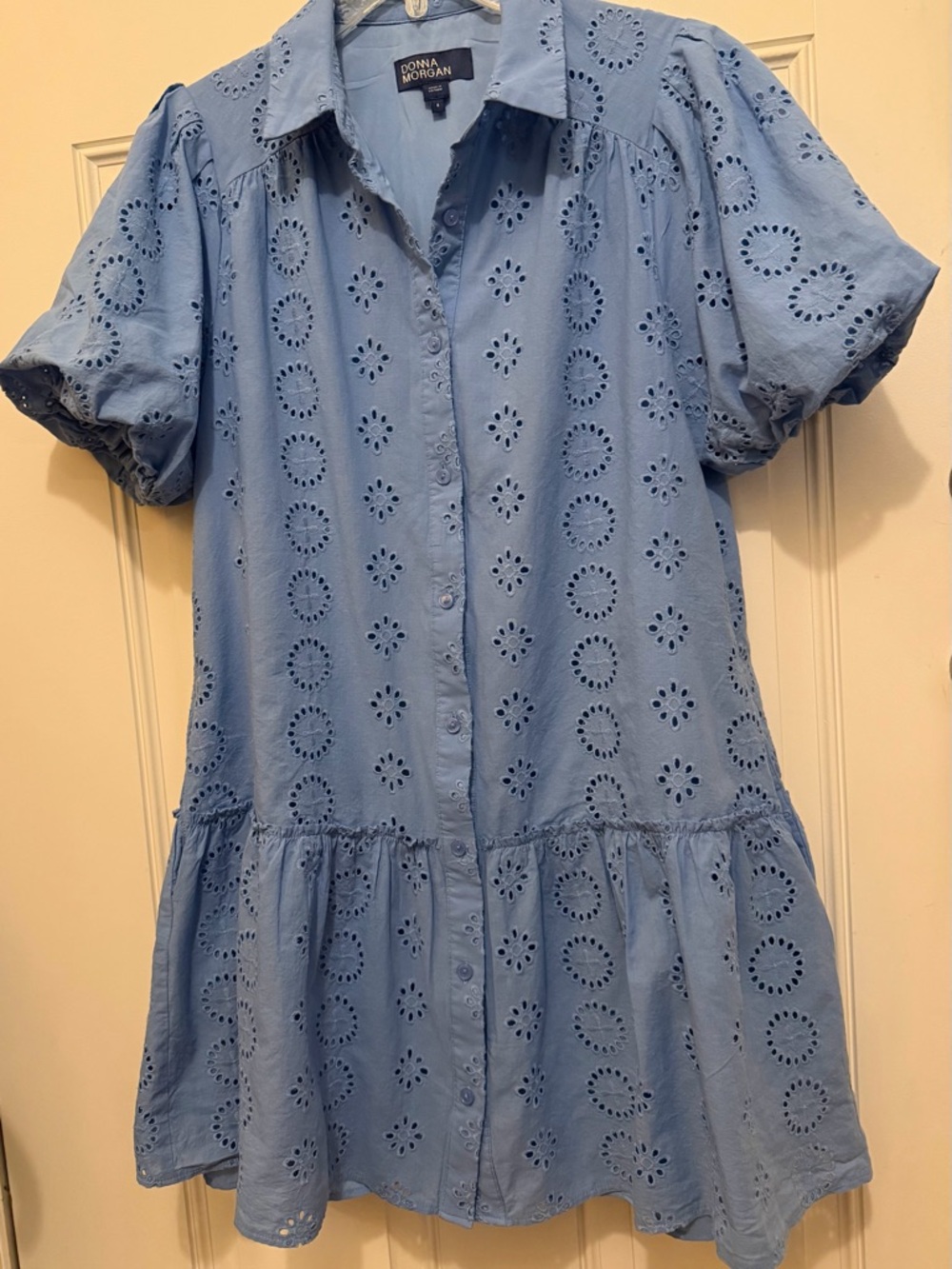 Donna Morgan Sky Blue Eyelet Button-Front Dress